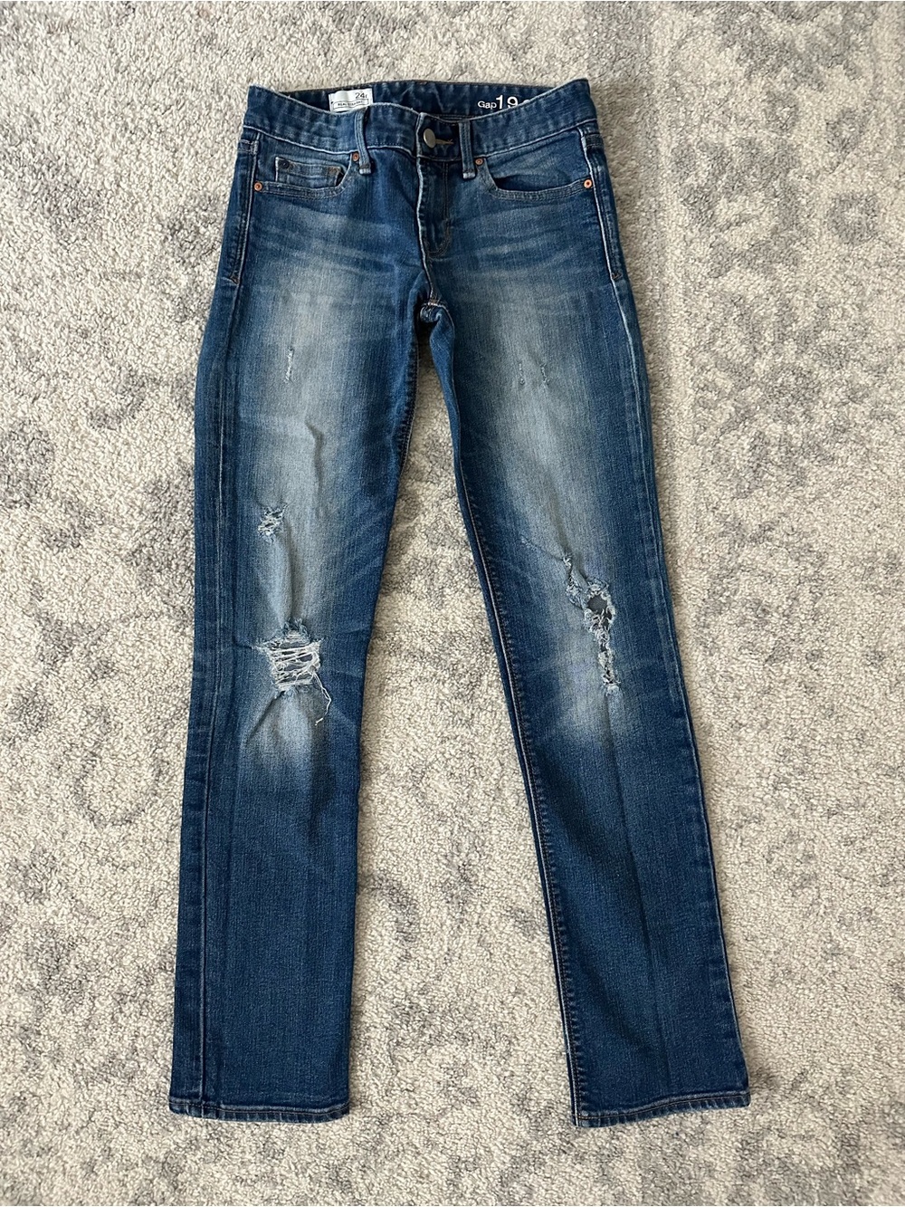 GAP Blue Straight-Leg Distressed Jeans